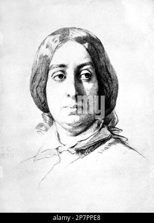 1850 , FRANCIA : la donna francese George SAND ( 1804 - 1876 ), pseudonimo di Aurore Dupin , baronesse Dudevant , famoso amante romantico dello scrittore DU MUSSET e compositore di musica CHOPIN . - Ritratto - RITRATTO - incisione - incisione - SCRITTRICE - SCRITTORE - LETTERATURA - LETTERATURA - letterato - ROMANTICISMO - ROMANTICISMO - perido ROMANTICO ---- Archivio GBB Foto Stock