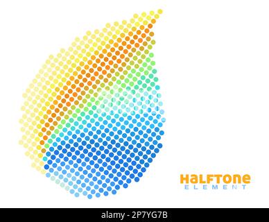 Elemento a mezzitoni colorato astratto con punti di colore saturo su sfondo bianco. Motivo grafico vettoriale multicolore Illustrazione Vettoriale