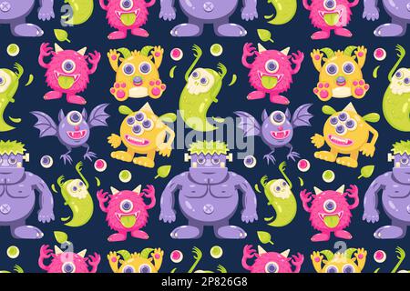 Mostri carini. Modelli di zombie, pipistrelli, demoni e fantasmi Illustrazione Vettoriale