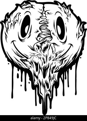 Evil fusione zombie emoticon smiley illustrazioni vettoriali monocromatiche per il tuo logo di lavoro, t-shirt merchandise, adesivi e disegni di etichette, poster Illustrazione Vettoriale
