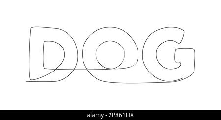 Una linea continua di parola del cane. Concetto di vettore di illustrazione a linea sottile. Disegno di contorno idee creative. Illustrazione Vettoriale
