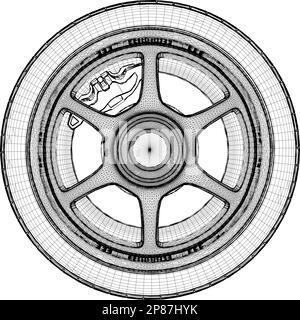 Ruota motrice ruota ruota ruota ruota ruota ruota ruota ruota ruota ruota. Illustrazione isolata su sfondo bianco. Un'illustrazione vettoriale della ruota di automobile. Illustrazione Vettoriale
