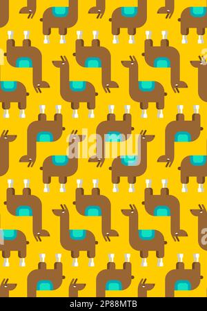 modello di cartone animato llama alpaca senza cuciture. Ornamento di tessuto per bambini Illustrazione Vettoriale