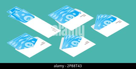 Lira Turca denaro in busta Isometrica icona Illustrazione Vettoriale