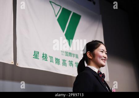 Miyuu Kihara, giocatore giapponese di ping pong, partecipa alla cerimonia di laurea per la Seisa Kokusai High School in Giappone il 6 marzo 2023. Credit: Itaru Chiba/AFLO/Alamy Live News Foto Stock