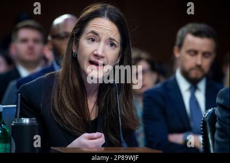 Washington, Stati Uniti. 08th Mar, 2023. Il direttore, Avril Haines, Office of the Director of National Intelligence, appare davanti a una Commissione del Senato sull'audizione di intelligence per esaminare le minacce mondiali, nell'edificio Hart Senate Office di Washington, DC, USA, mercoledì 8 marzo, 2023. Foto di Rod Lamkey/CNP/ABACAPRESS.COM Credit: Abaca Press/Alamy Live News Foto Stock