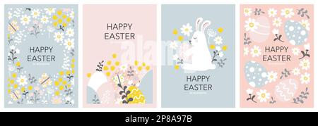 set di carino pasqua biglietti d'auguri banner vettore illustrazione Illustrazione Vettoriale
