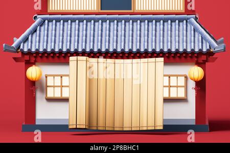 Antico edificio cinese in stile retrò, 3D rendering. Disegno digitale. Foto Stock