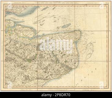 ESTUARIO DEL TAMIGI E KENT ORIENTALE. North Downs, Isles of Sheppey e Thanet CARY mappa 1832 Foto Stock