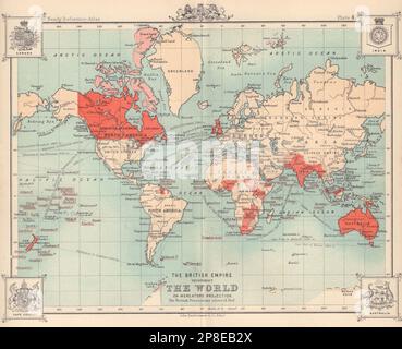 L'Impero britannico in tutto il mondo. BARTOLOMEO 1898 antica mappa Foto Stock