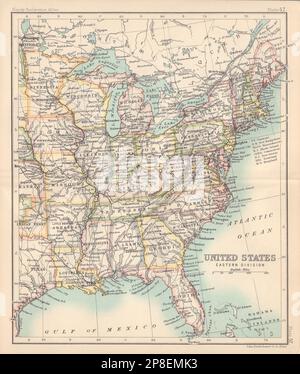 United States Eastern Division. STATI UNITI. BARTHOLOMEW 1898 vecchia mappa antica Foto Stock