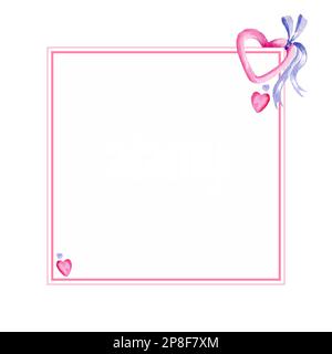 Cornice acquerello con cuore, muffin, caramelle, disegno disegnato a mano, tema giorno di San Valentino, amore illustrazione Foto Stock