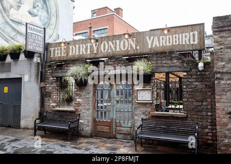 Il sporco cipolle e yardbird pub belfasts più antico edificio in precedenza un magazzino cattedrale quartiere Belfast Irlanda del Nord Regno Unito Foto Stock