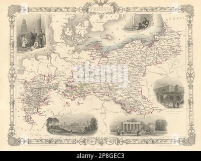 La Prussia. Vedute di Berlino, la Porta di Brandeburgo &c. TALLIS & RAPKIN 1851 mappa vecchia Foto Stock