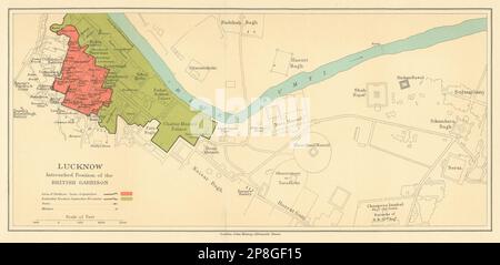 ASSEDIO DI LUCKNOW.mostrando posizioni del Garrison britannico.1857 Mappa del Mutiny indiano 1905 Foto Stock