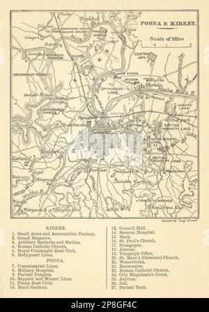 INDIA BRITANNICA. Schizza le mappe delle città di Poona (Pune) e Kirkee 1905 Foto Stock