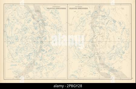 Mappe a stelle. Emisferi celesti settentrionali e meridionali. GIOVANNI BARTOLOMEO 1862 Foto Stock