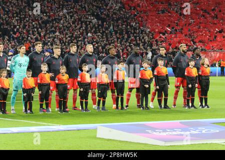 Monaco, Germania. , . FcBayern team line up: 1 Yann SOMMER, 2 Dayot Upamecano, 4 Matthijs de ligt, 6 Joshua Kimmich, 8 Leon Goretzka, 11 Kingsley Coman, 13 Eric Maxim Choupo-Moting, 19, Alphonso Davies, 25 Thomas Müller, Mueller, 42 Jamal Musiala, 44 Josip Stanisic del FOOTBALL FcBayern, UEFA CHAMPIONS LEAGUE, FC Bayern Muenchen vs PSG, Paris Saint Germain, Round of 16 2nd LEG on Wednesday 8. Marzo 2023 a Monaco allo stadio di calcio Allianz Arena, risultato 2:0, (Foto di © Arthur THILL/ATPimages) (THILL Arthur/ATP/SPP) Credit: SPP Sport Press Photo. /Alamy Live News Foto Stock