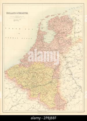 Olanda, Belgio e Lussemburgo. Benelux. Ferrovie. BARTOLOMEO 1862 vecchia mappa Foto Stock