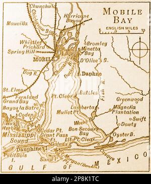 Una vecchia mappa del 19th ° secolo di Mobile Bay nel Golfo del Messico Foto Stock