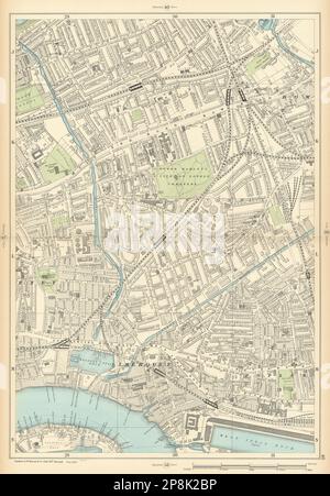 TOWER HAMLETS Bow Poplar Stepney Limehouse Mile End Bromley 1900 vecchia mappa Foto Stock