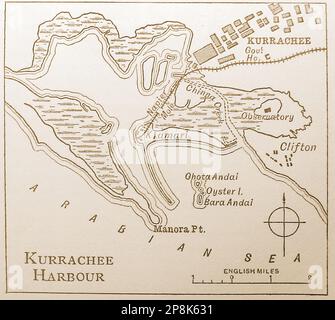 Una vecchia mappa del 19th ° secolo una vecchia mappa del 19th ° secolo del porto a Kurrache (Karachi). India. (Ora in Pakistan) ------ 19 ویں صدی کا ایک پرانا نقشہ 19 ویں صدی کا ایک پرانا نقشہ کراچی (کراچی) میں بندرگاہ کا ہے۔ ہندوستان. . اب پاکستان میں -- कुर्राचे (कराची) में बंदरगाह का एक पुराना 19 वीं शताब्दी का नक्शा। भारत।. अब पाकिस्तान में Foto Stock