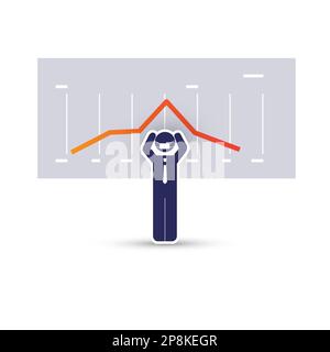 Caduta economica globale causata dal virus Corona - Design Concept con Chart e imprenditore che tiene la sua testa Illustrazione Vettoriale