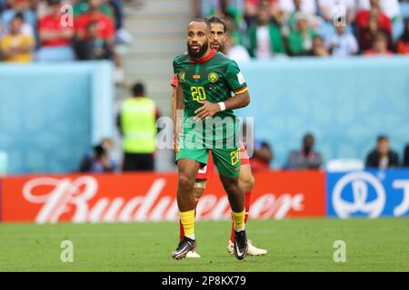 Al Wakrah, Qatar. 24th Nov 2022. Bryan Mbeumo del Camerun in azione durante la Coppa del mondo FIFA Qatar 2022 partita tra la Svizzera e il Camerun allo Stadio al Janoub. Punteggio finale: Svizzera 1:0 Camerun. (Foto di Grzegorz Wajda/SOPA Images/Sipa USA) Credit: Sipa USA/Alamy Live News Foto Stock