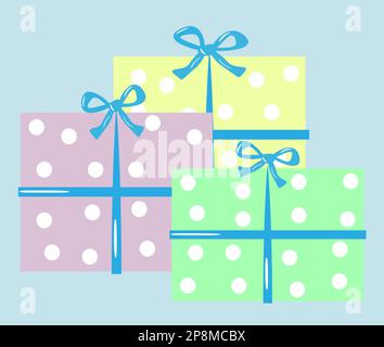 set di scatole verde blu giallo rosa Illustrazione Vettoriale