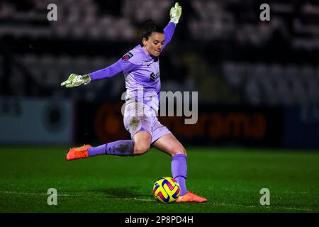 Il portiere di Liverpool Rachael legge in azione durante la partita della Super League delle Barclays Women al Meadow Park, Borehamwood. Data immagine: Mercoledì 8 marzo 2023. Foto Stock