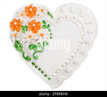 Biscotto cuore di pan di zenzero come simbolo del giorno di San Valentino isolato su sfondo bianco Foto Stock