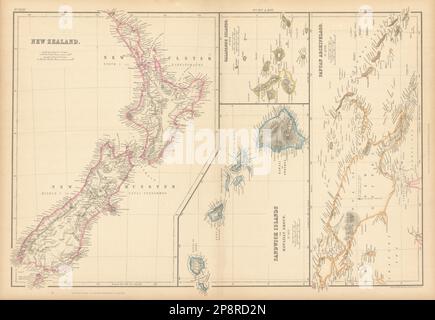 New Zealand Sandwich Isole Galapagos. Arcipelago Papuan. Mappa Melanesia 1859 Foto Stock