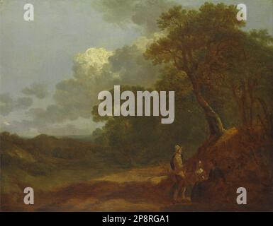 Paesaggio boscoso con un uomo che parla con due donne sedute circa 1745 di Thomas Gainsborough Foto Stock