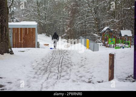 Newtown, Galles, 09/03/2023, nevicate abbondanti a Newtown Mid Wales Today.Credit: H18PDW Fotografia/Alamy Live News Foto Stock