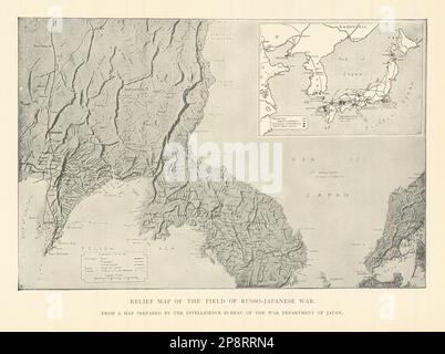 Mappa di rilievo del campo della guerra russo-giapponese. Corea 1907 antico Foto Stock