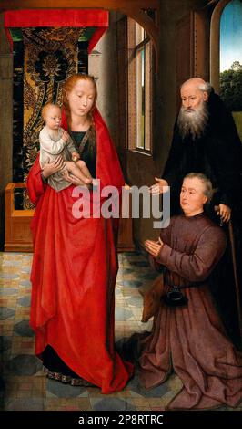 La Vergine col Bambino con Sant'Antonio Abate e un donatore di Hans Memling (circa 1430-1494), olio su pannello di quercia, circa 1472 Foto Stock