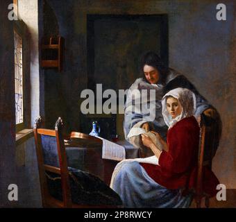 Vermeer. 'Ragazza interrotta alla sua Musica' di Johannes Vermeer (1632-1675), olio su tela, c.1658/59 Foto Stock