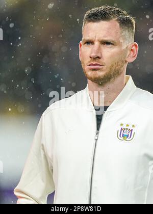 BRUXELLES, BELGIO - 9 MARZO: Jan Vertonghen della RSC Anderlecht durante il turno di 16 tappa uno - UEFA Europa Conference League partita tra RSC Anderlecht e Villarreal CF allo stadio Anderlecht il 9 marzo 2023 a Bruxelles, Belgio (Foto di Joris Verwijst/Orange Pictures) Foto Stock
