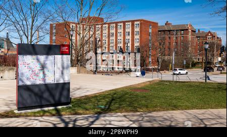 Una mappa del campus e i Morewood Gardens, dormitori nel campus di Carnegie Mellon a Pittsburgh, Pennsylvania, USA Foto Stock