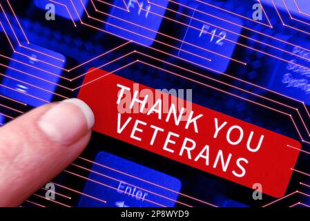 Testo scritto a mano grazie Veterans. Concetto di Internet espressione di gratitudine saluti di apprezzamento Foto Stock