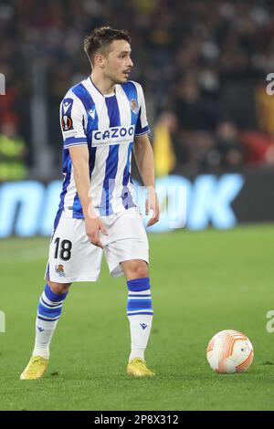 Roma, . 09th Mar, 2023. Roma, Italia 09.03.2023: Andoni Gorosabel (Real Sociedad) in azione durante il round della UEFA Europa League 16, partita tra AS Roma vs REAL Sociedad allo Stadio Olimpico del 09 marzo 2023 a Roma. Credit: Independent Photo Agency/Alamy Live News Foto Stock