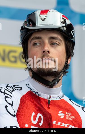 Guilherand Granges, Francia. 25th Feb, 2023. Ritratto del pilota francese Victor Lafay del team Cofidis il Faun Ardeche Classic è una gara ciclistica di un giorno che si tiene il 25 febbraio 2023. Questa edizione è stata vinta dal francese Julien Alaphilippe (squadra Soudal Quick-STEP) davanti al suo connazionale David Gaudu, (squadra Groupama-fdj) secondo e dal pilota danese Mattias Skjelmose (squadra Trek-Segafredo) terzo. (Foto di Laurent Coust/SOPA Images/Sipa USA) Credit: Sipa USA/Alamy Live News Foto Stock