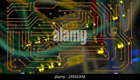 Immagine della scheda del circuito del computer nella sala server Foto Stock