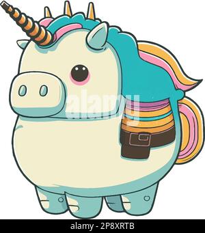 Unicorno plump Clipart in stile cartoon carino bello clip Art Unicorno grasso Illustrazione Vettoriale