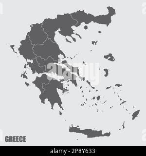 Mappa amministrativa della Grecia isolata su sfondo grigio Illustrazione Vettoriale