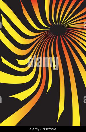 sfondo astratto esplosione di raggi solari gialli e arancioni. Illustrazione vettoriale su sfondo nero Illustrazione Vettoriale