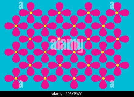 fiori rosa margherita con centro giallo e sfondo blu Illustrazione Vettoriale