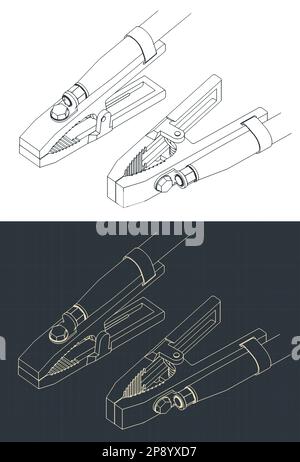 Illustrazione vettoriale stilizzata di schemi isometrici del morsetto di terra per saldatura Illustrazione Vettoriale