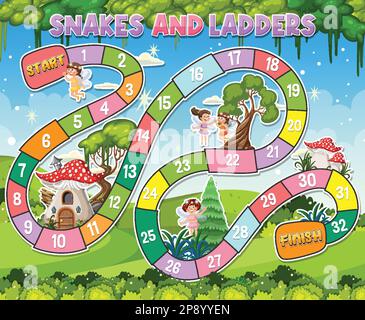 Illustrazione del modello di gioco da tavolo di serpenti e scale Illustrazione Vettoriale