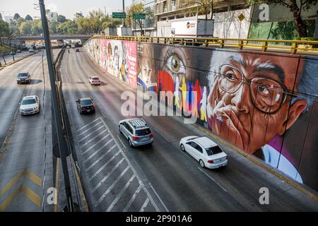 Città del Messico, circuito interno Melchor Ocampo strada veicoli murali traffico, Foto Stock